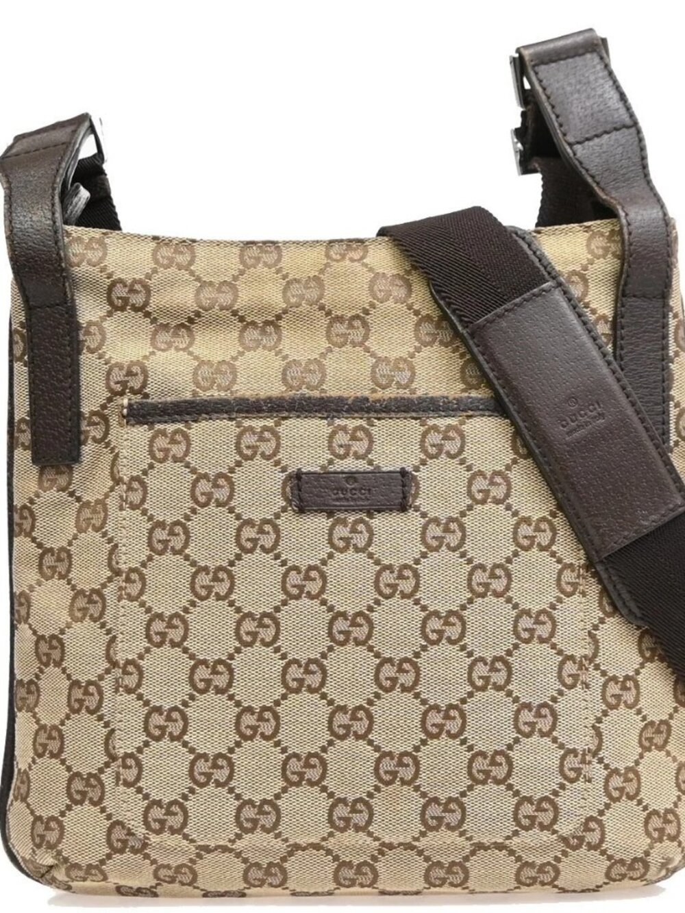 GUCCI Logo GG Pattern Crossbody Shoulder Bag Canvas Leather Brown Italy 67KE319